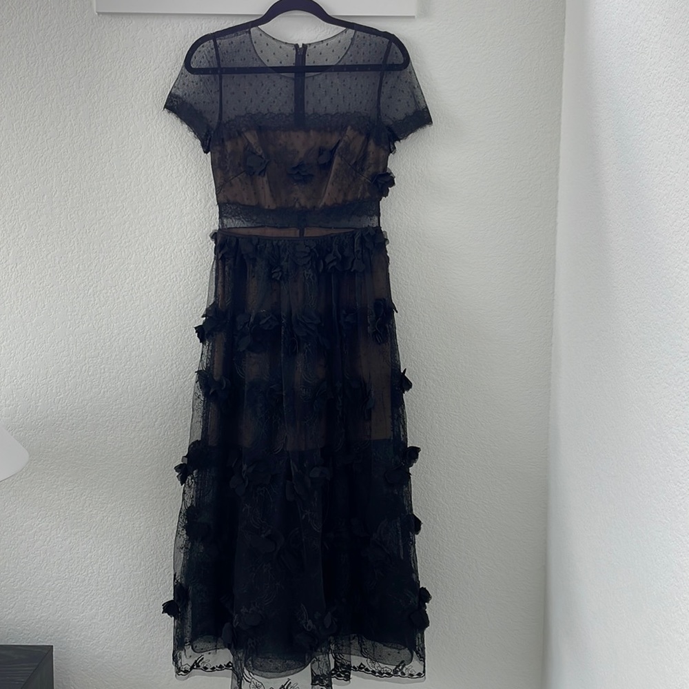 Marchesa Note Black 3D floral dress